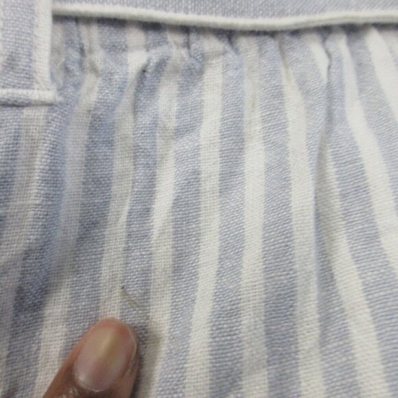Abercrombie & Fitch Paperbag Shorts Women L White Blue Striped Linen Blend - Picture 8 of 11